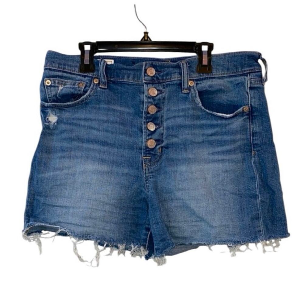 Gap High Rise Button Fly Denim Shorts Size 8 29 Distressed Raw Hem Cutoff Jean